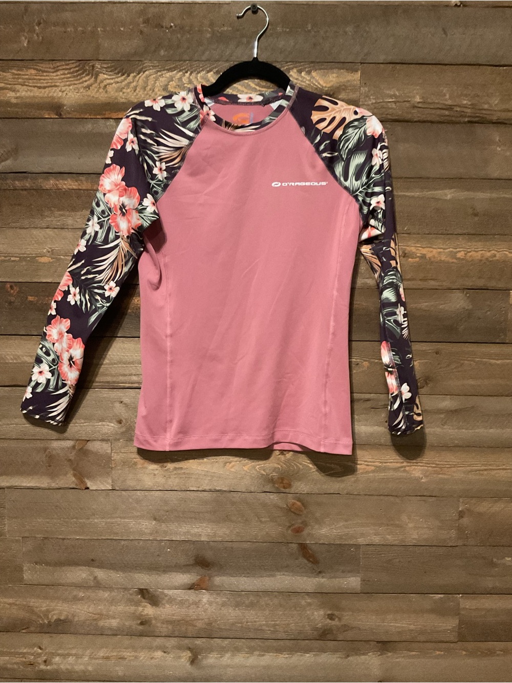 O’rageous Rash Guard Swim Shirt Mauve Plum Tropical Floral Sleeves Size Medium